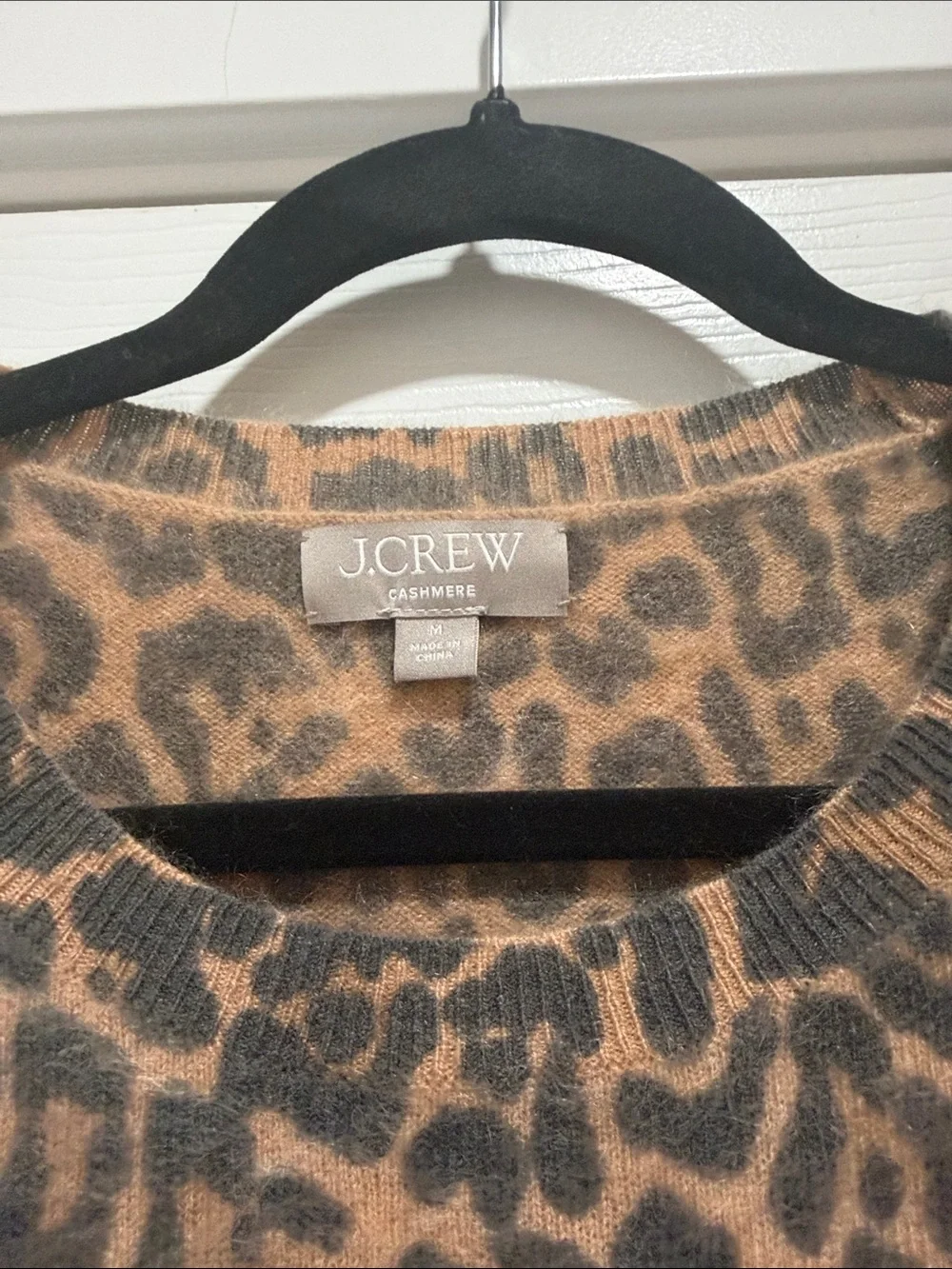J Crew Brushed Cashmere Shrunken Crewneck Sweater In Leopard Print Medium